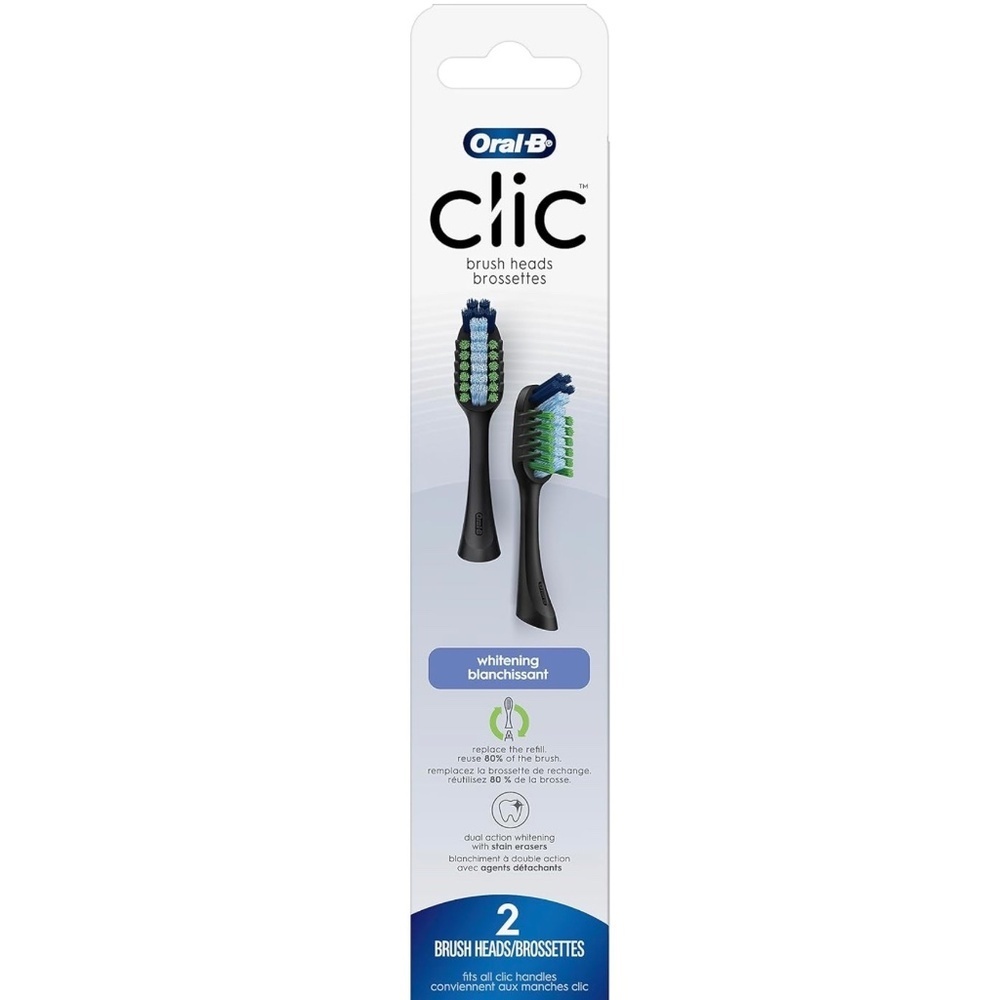 Oral-B Clic Toothbrush Whitening Replacement Brush Heads, Black, 2 Count - NWT
